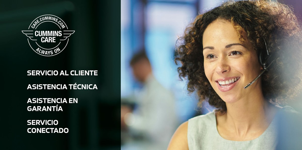 Banner de Cummins Care: servicio al cliente, asistencia técnica, asistencia en garantía y servicio conectado